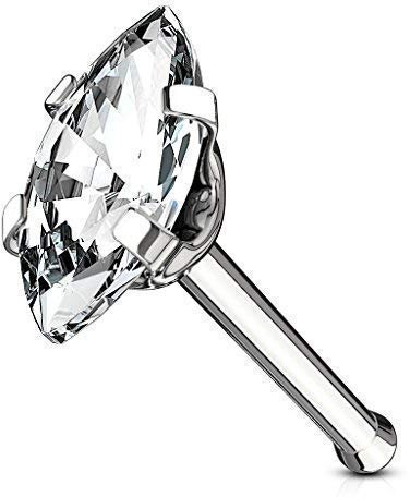 Tapsi´s Coolbodyart® Nasenpiercing Stecker Nose Stud Gerade Chirurgenstahl 316L Silber Großer Zirkonia Klar