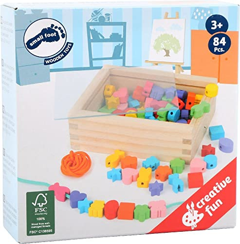 small foot Fädelperlen kreativ aus Holz, Holzperlen zum Auffädeln, inkl. Bänder, für Kinder ab 3 Jahren, 11060