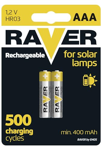 EMOS Raver AAA Micro batterie lampade solari, 2 Pezzi, NiMH, 1,2 V, 400 mAh, HR03, Ricaricabili