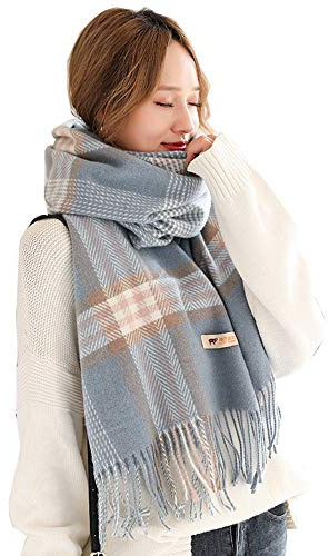 MIAOHAIYAN Damen Kaschmir Kariert Schal - Übergroßer Weicher Warmer Winterschal Tartan Umschlagtuch Poncho Mit Quasten