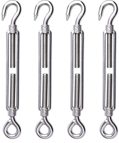 LordHardware Stainless Steel 3/8'' Large M10 Turnbuckles Hook to Eye, Heavy Duty Adjustable Tensioner Shade Sail Hardware for Tightening up Metal Cable Wire, Set of 4