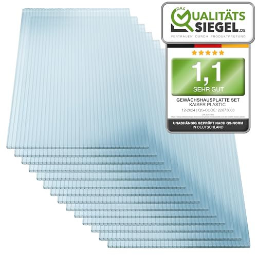 KAISER plastic® Xtra Strong | 14er Set Gewächshausplatten | Stärke 4mm | 1210 x 605 mm | Polycarbonat (PC) | 10,25 m2 | Gewicht: 700g/m2 | Hohlkammerplatte - Doppelstegplatte