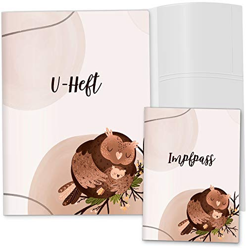 OLGS U-Heft- und Impfpasshülle Set | Eule | Hochwertige Hüllen für Kinder Untersuchungsheft & Impfpass | Ideales Babygeschenk (U-Heft Set 3-teilig, Eule Mia)