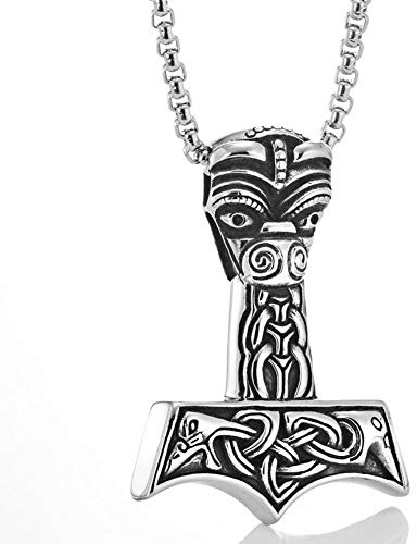 SBRTL Collar de Amuleto de Martillo de Thor, Colgante de Acero Inoxidable Vikingo Nórdico Odin Mjolnir, Joyería Talismán Original Vintage para Hombre