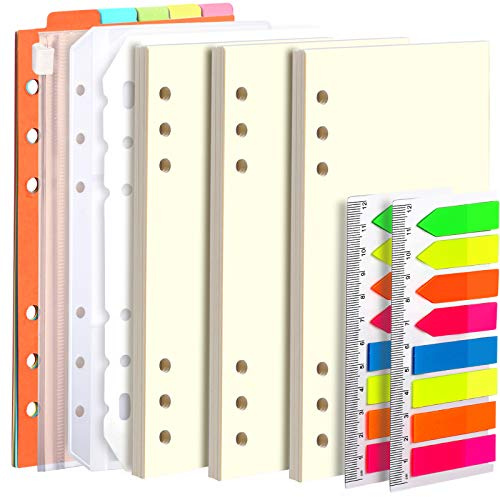 A6 Nachfüllpapier, 3 Stück, 45 Stück, A6, blanko, lose Blätter, mit Seitenmarkern, Ordnungstaschen, Ordner-Trennwänden und Linealen, LEOBRO 6-Ringen, A6 Füllpapier, Notizbuch, Tagebuch