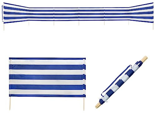 Idena 50058 - Windschutz ca. 800 x 80 cm, in blau-weiß, mit Tragegurt und Fixierungsbändern, für Strand, Camping und Garten