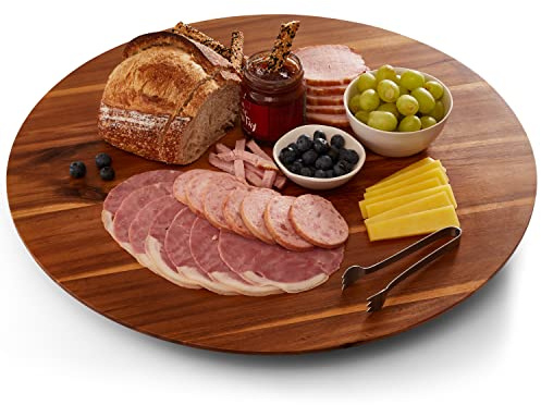 TIDITA 21 Acacia Wood Lazy Susan for Table Top - Wooden Turntable Serving Tray for Charcuterie Boards Cheese Board - Extra Large Round Lazy Susan Organizer - Kitchen Revolution for Countertop
