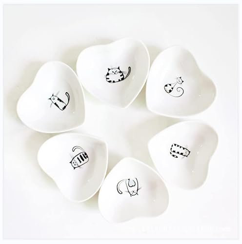 6 pezzi carino cuore Sharpe ceramica salsa piatto, mini piatto di condimento laterale, piatti di condimento per sushi soia, ciotola per immersione di soia Love porcellana piccolo piattino (6 pezzi)
