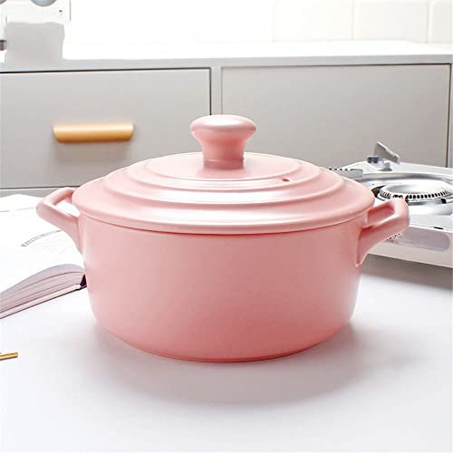 Enameled Ceramic Casserole Dish with Lid, Round Ceramic Dutch Oven, Ceramic Pot with Lid, Ceramic Casserole Pot, Non-Stick Braise Pan with Stainless Steel Lid Pink 2.2L