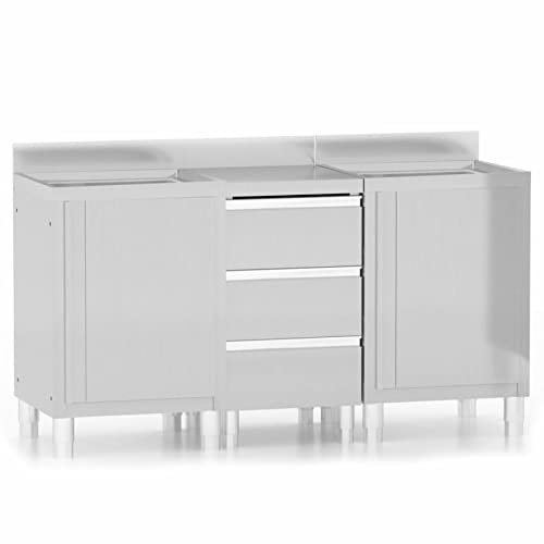 Gecheer 3 STK. Gastro Küchenschrank mit Aufkantung Edelstahlschrank Arbeitsschrank Arbeitstisch Schrank Gastronomie Lagerschrank Edelstahl