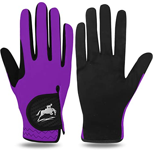 FINGER TEN Guanti da equitazione da donna, elasticizzati, antiscivolo, traspiranti, leggeri, perfetti per andare in bicicletta (viola, M)