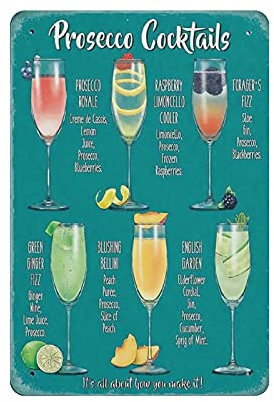 QQIAEJIA Prosecco Cocktail Tin Sign Metal Plaque Art Hanging Iron Painting Retro Home Kitchen Garden Garage Wall Decor 12x8