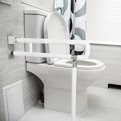 Dyna-Living Toilet Grab Bar,Foldable Grab Rail,Bathroom Safety Handrails | Wall Mount Safety Rail with Floor Support ,300kg Load,Non-slip Grip, Rust-proof,Assist Aid For Elderly, Pregnant & Disabled.