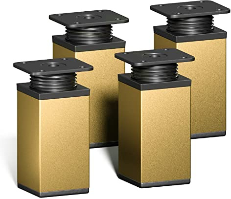 sossai® Design Furniture feet MFV1 | Height Adjustable | Set of 4 | Square Profile: 40 x 40 mm | Color: Gold | Height: 80mm (+ 20mm) | Material: Aluminum | Wood Screws Included