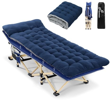 Sportneer Culla da Campeggio Portatile con Materasso, Lettino Pieghevole per Adulti carico Massimo 204 kg Pesante Pieghevole con Imbottitura per Tenda da Campeggio (Verde+Grigio)