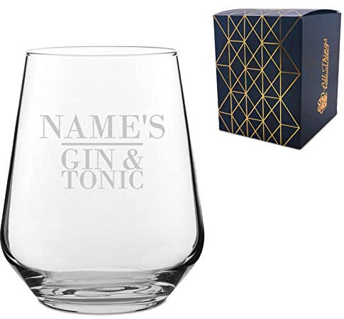 Allegra - Bicchiere con incisione personalizzata da 439,4 ml, con design Gin e Tonic, personalizzabile con qualsiasi nome per ogni occasione, confezione regalo inclusa, incisione laser