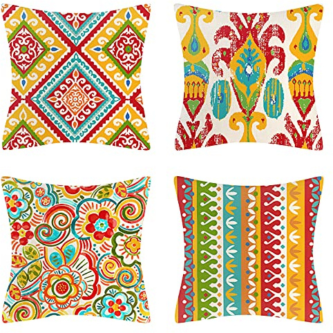 Kissenbezug 50x50 Boho Mandala Kissenbezüge Bunt Geometrisch Muster Dekorativ Kissenhülle Baumwolle Leinen Sofakissen Dekokissen Bezüge für Zuhause Couch Auto Outdoor Deko Zierkissenbezüge 4er Set