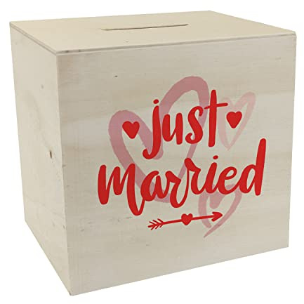 Just Married Hochzeit Spardose aus Holz mit Spruch EIN originelles Sparschwein für eine Trauung Heirat Verlobt Sparbüchse dekorativ