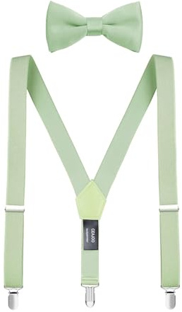 CEAJOO Herren Jungen Hosenträger und Fliege Set verstellbar mit schwarzen Metallclips, Salbeigrün, XL: 47 (adult size)