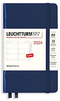 LEUCHTTURM1917 367628 Wochenkalender Pocket (A6) 2024, 12 Monate, Marine, Englisch