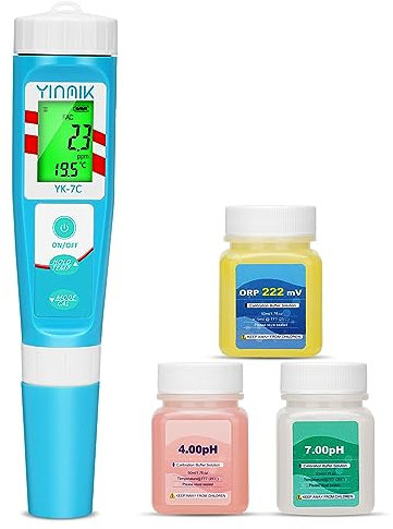 Misuratore di cloro residuo e pH per piscine, YINMIK Tester di cloro residuo e Misuratore di salinità,Tester multifunzione 7 in 1 pH, ORP, salinità TDS per piscine, vasche idromassaggio