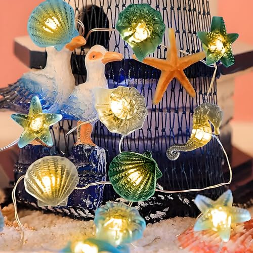 YATOSEEN LED Lichterkette zum Thema Meeresleben, 3M 30 LED Superspaßige Seepferdchen Seestern Muschel Muschelhorn Lichterkette mit Fernbedienung, Lichter für Dekoration