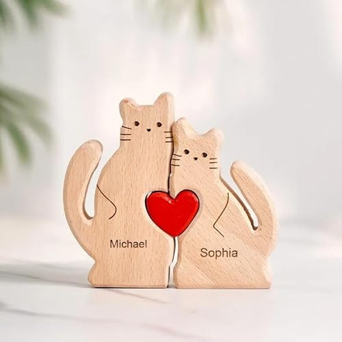 Personalisiertes Holzkunstpuzzle der Bärenfamilie mit 1-8 Namen, Holz Bär Skulpturen Desktop Tischdekoration Haus Dekor Ornament, Weinachtes Geschenke für Familie, Holzpuzzle für Mama, Papa