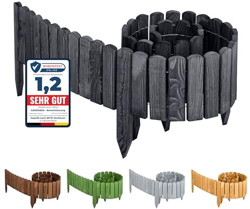 Garronda Bordure Jardin en Bois Palissade Bordurette de Jardin Longueur: 200 cm Hauteur: 40 cm Graphite Rustique