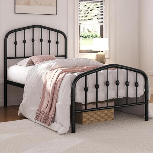 Yaheetech Marco de Cama de Metal Moderno con Cabecero y Piecero Arqueados Espacio de Almacenamiento Espacioso Debajo de la Cama Soporte Robusto Negro/90 x 200 cm