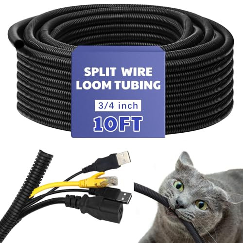 Kanayu Split Flame Retardant Wire Loom High Temperature Cable Conduit Split Cable Sleeves Loom Tubing Auto Wire Conduit for Industrial Electrical Automotive Marine(3/4''-10 ft,Black)