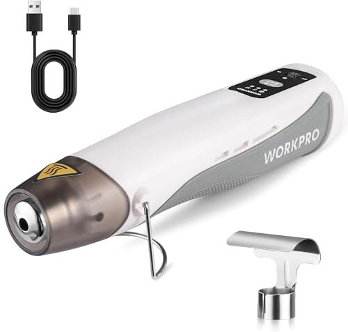 WORKPRO Mini Heat Gun Cordless, 7.2 V Handheld Hot Air Gun with Reflector Nozzle, 3 Temp Settings Fully Ceramic Heating Core for Craft Embossing, Shrink Wrapping, Wire Connectors, Crafts, Phone Repair