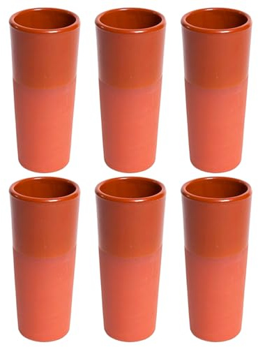 Acan Tradineur - Pack de 6 Vasos de tubo de barro - Diseño Tradicional y Artesanal - Ideal para servir vino, licores para celebraciones y fiestas - Color Marrón - Ø 7 x 16 cm - 330 ml