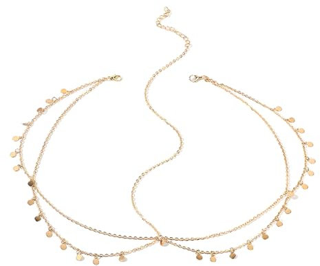 YNYCIPZ Mode-Stirnbänder für Frauen,Pailletten-Haarkette mit Quasten, Pailletten-Hochzeits-Kopfschmuck, Kopfkette im Bohemian-Stil (Gold)