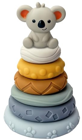 Kyoot Stacks of 7 Circles Silicone Stacking Rings Nesting Stacker Ring Tower BPA-Free Teething Toy Baby Montessori Sensory Early Learning Toys for Babies | Pastel Scandi Design | Eco-Friendly | Koala
