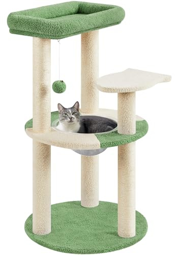 Yaheetech 90 cm Cat Tree Tower with Clear Bowl, Army Green/Beige | Cat Climbing Tree, Indoor Cat House, 2 Perches & 2 Scratching Posts, Rremovable Capsule Nest