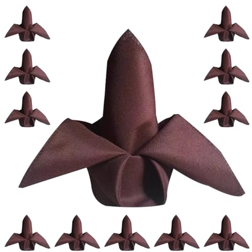 HSTWODE servietten Stoff 12 Stück Waschbare Papierservietten 48x48cm Polyester Wiederverwendbare Tischservietten Napkins für Restaurant Hochzeit Bankett Geburtstags Party Hotel (Dunkelbraun)