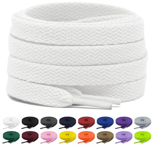 Shecret Lacci Scarpe, 2 Paia Lacci Piatti per Sneakers, Lacci e Stringhe Sportivi Piatti da 8mm Per Scarpe da Ginnastica, Corsa, Adulti, Bambini, Poliestere (Bianco, 80 cm - 2 Paar)