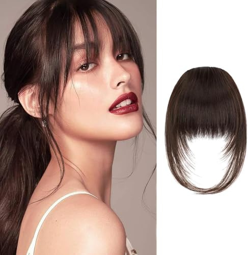 QKEPCY Frange à Clip Naturelle Cheveux Synthétiques Haute Qualité Extension Capillaire Faux Cheveux Postiche Accessoire Coiffure Franges devant Légères