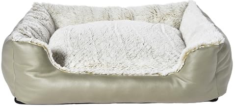 Dehner Lieblinge Kuschelbett Casim, Hundebett/Katzenbett mit Anti-Rutsch-Boden, ca. 85 x 65 x 25 cm, Größe L, Polyster/Polypropylen, beige/weiß