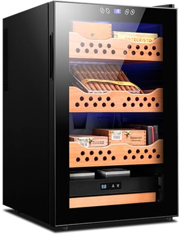 TAHALI Intelligenter elektronischer Zigarrenschrank, elektrischer Zigarren-Humidor-Kühler, gehärtetes Glas, Zedernholzverkleidung und 4-lagige Schubladen,Black-3