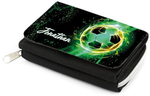 Striefchen® Geldbörse für Jungen mit Wunschnamen und Motiv Ihrer Wahl (Fußball Grün)