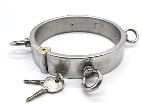 Edelstahl Schwere 3 cm Hohe Halsband Metall Slave Kragen Abschließbar 4 Ohren Halsfessel BDSM Bondage Sex Halsbänder Fetisch Erwachsene Spiel für Paare Männer Frauen,Silber,Mann
