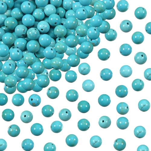TOAOB 100 Pezzi Perline in Pietra Naturale Turchese Blu 6mm Rotondi Gemma per Braccialetti Collana Bigiotteria Fai da Te Creazione di Gioielli