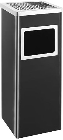 Sufrk Cubo de basura con cenicero Hotel 36 L acero negro Cenicero de pie para exterior Cubo de basura extraíble