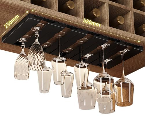 Weinglasregal Unter Dem Schrank|Hängendes Stielglas-Präsentationsregal Aus Edelstahl 304|Glaswaren-Trocknungsaufbewahrungsaufhänger Mit Schraubmontage für Küche,Schwarz,5 Reihen – 52 Cm (20,4 Zoll)
