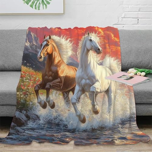 Pferd Fleecedecke Wohndecke Couchdecke 3D Druck Sofadecke Bett Decken Kuscheldecke Tagesdecke Flauschig Warm Weichen Flauschig for Erwachsene Kinder 40x50inch(100x130cm)