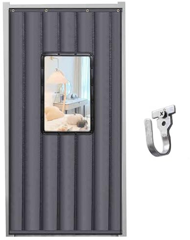 Wärmeschutzvorhang, Strapazierfähiger Thermo Türvorhang aus Oxford-Stoff, Thermo Vorhang tür Winter mit PVC-Fenster, Temporäre Thermovorhänge mit Haken, Schalldichte, Wetterfeste Türdecke(Grau,220*120