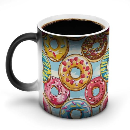 Tazza da tè in ceramica magica stampata con ciambelle colorate che cambiano colore, per casa e ufficio