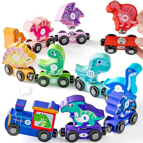 Wooden Magnetic Train Toys for 1 2 Year Old Boy Gifts - Snap Dinosaur Train Set for Boys Toys Age 2 3 4 - Educational Montessori Toys for Girls Age 2 3 Easter Birthday Gift