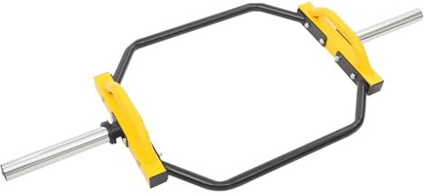 Garbenat Hexagon Stange Bar 150KG Hebefähigkeit Hantelstange Olympische Fallstange aus Stahl Sechseckige Kurzhantelstange Kreuzhebestange mit 2 Federklemmen Fitnessgerät für Fitnessstudio (Gelb)